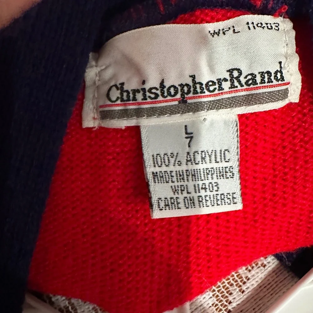 Vintage‎ Christopher Rand Red Navy Striped V-Neck Cardigan Sweater Size L